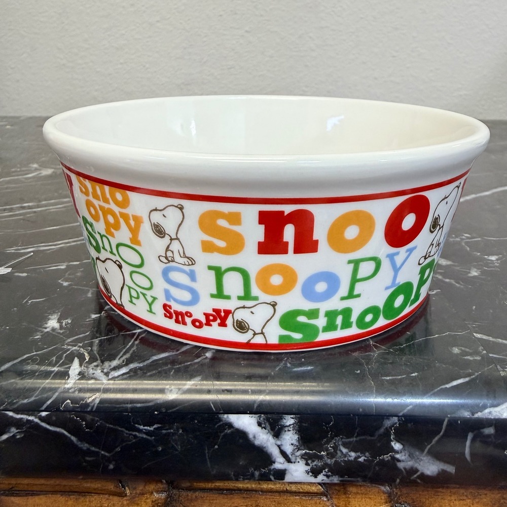 Peanuts Gibson Snoopy Ceramic Bowl Colorful Typography White 5.5 Inch